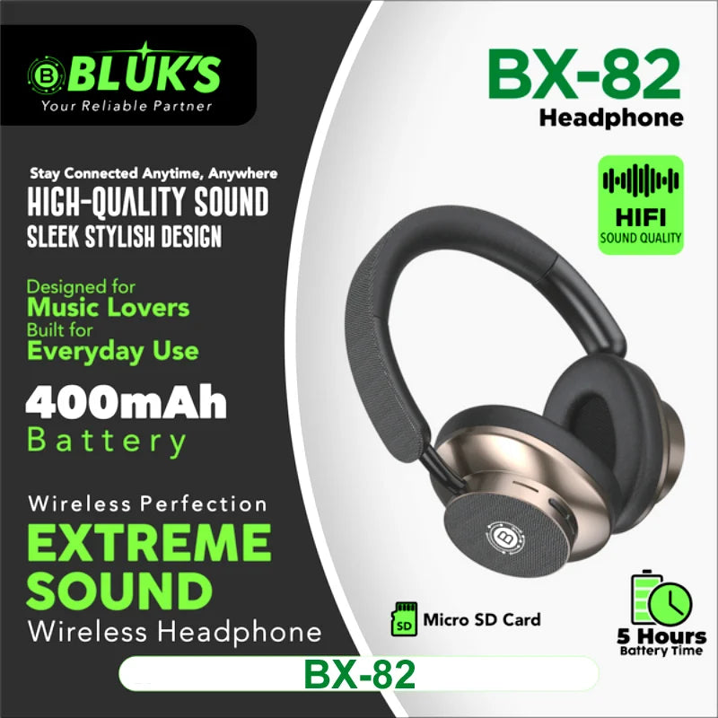 BLUK’S BX-82 Wireless Headphones | Extreme Sound Quality, Stylish Design