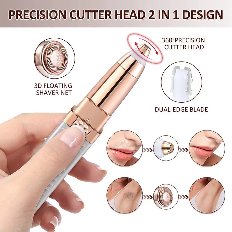 2-in-1 Facial Hair Remover & Eyebrow Trimmer | USB Rechargeable Painless Tool