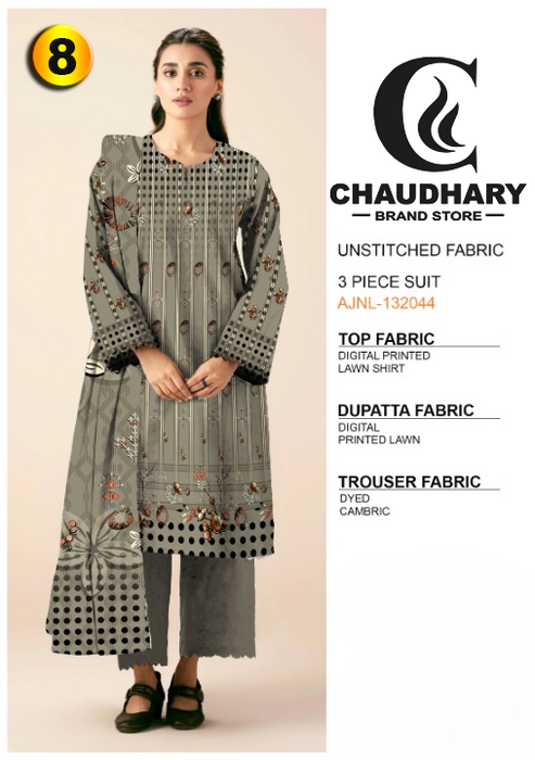 3 Piece Digital Printed Lawn Ladies Unstitched Suit New Collection - CHAUDHARY BRAND STORE