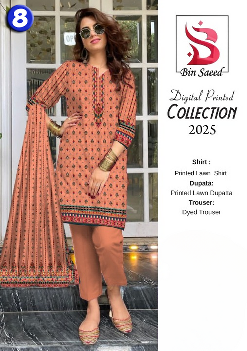 3 Piece Digital Printed Lawn Unstitched Suit - New Collection 2025 for Women!