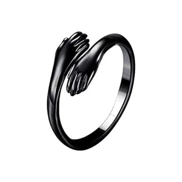 Black & Silver I Love You Hug Ring | Adjustable Hugging Hand Ring