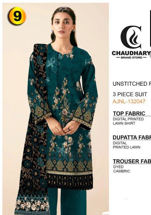 3 Piece Digital Printed Lawn Ladies Unstitched Suit New Collection - CHAUDHARY BRAND STORE