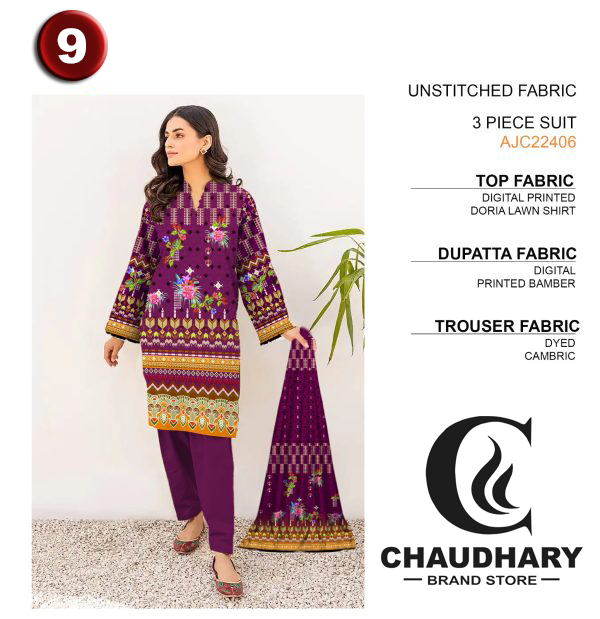 🌼 3 Pcs Lawn Unstitched Fabric – Casual Wear Collection! 🌼 - CHAUDHARY BRAND STORE