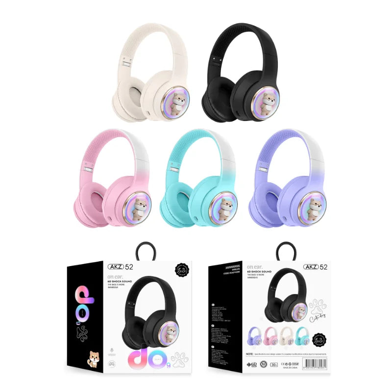 AKZ-52 Cute Cartoon Bluetooth 5.3 Wireless Headphones – HiFi Sound & Foldable Design