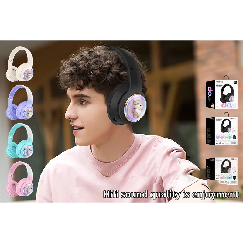 AKZ-52 Cute Cartoon Bluetooth 5.3 Wireless Headphones – HiFi Sound & Foldable Design