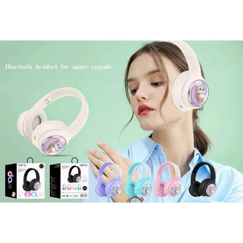 AKZ-52 Cute Cartoon Bluetooth 5.3 Wireless Headphones – HiFi Sound & Foldable Design