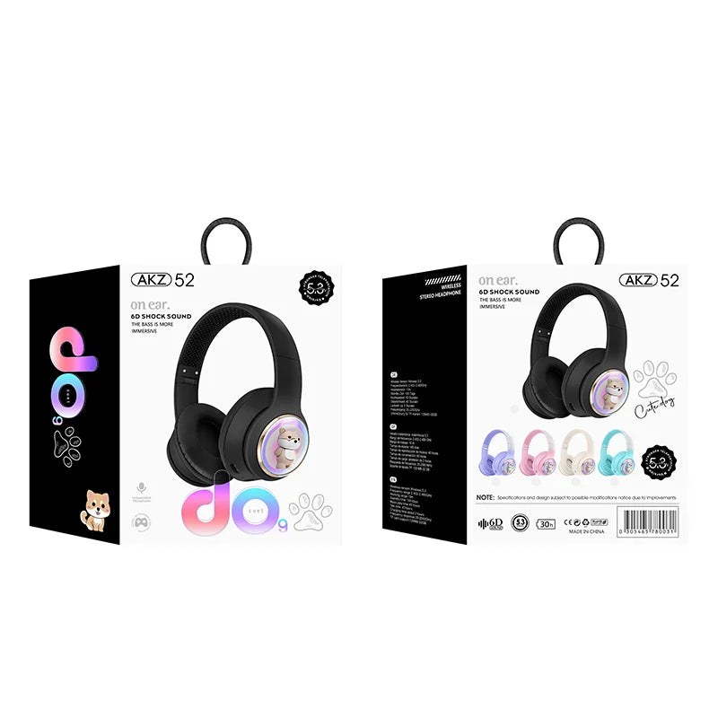 AKZ-52 Cute Cartoon Bluetooth 5.3 Wireless Headphones – HiFi Sound & Foldable Design