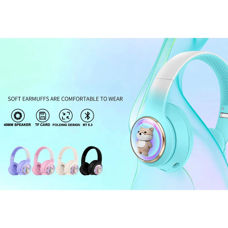 AKZ-52 Cute Cartoon Bluetooth 5.3 Wireless Headphones – HiFi Sound & Foldable Design