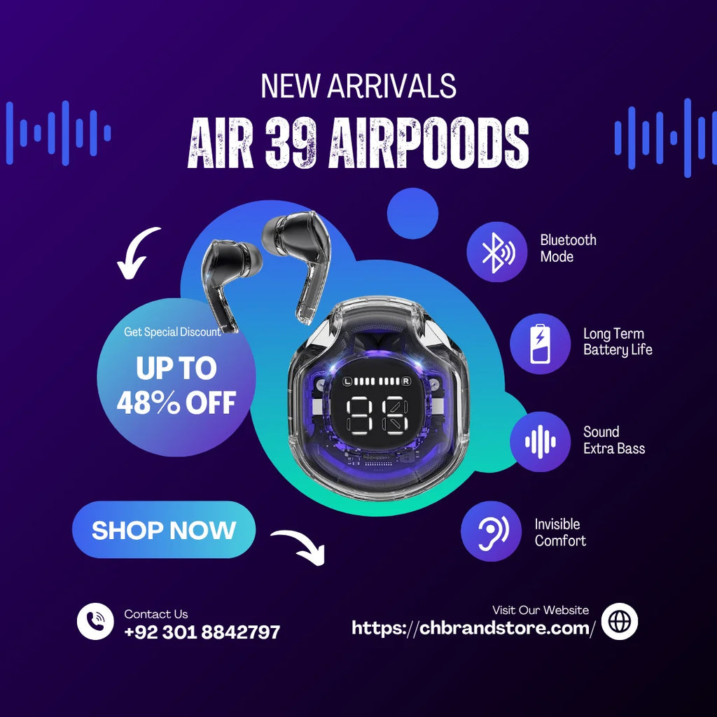 Air 39 Transparent Wireless Earbuds – High Quality Sound & Super Bass - Chaudhary Brand Store 