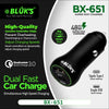 BLUK’S BX-651 48W Dual Fast Car Charger – PD Type-C & QC 3.0 Smart USB Charger