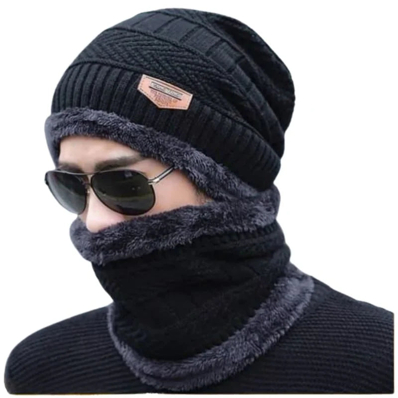 Winter Wool Cap with Neck Warmer Set | Thermal Beanie & Scarf Combo for Men and Women |  Gray