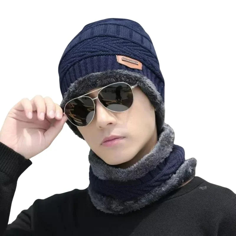 Winter Wool Cap with Neck Warmer Set | Thermal Beanie & Scarf Combo for Men and Women |  Gray