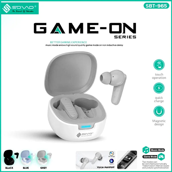 SOVO SBT-965 Game-On Series Wireless Earbuds | Bluetooth 5.3, ENC Noise Cancellation, Low Latency Gaming Mode