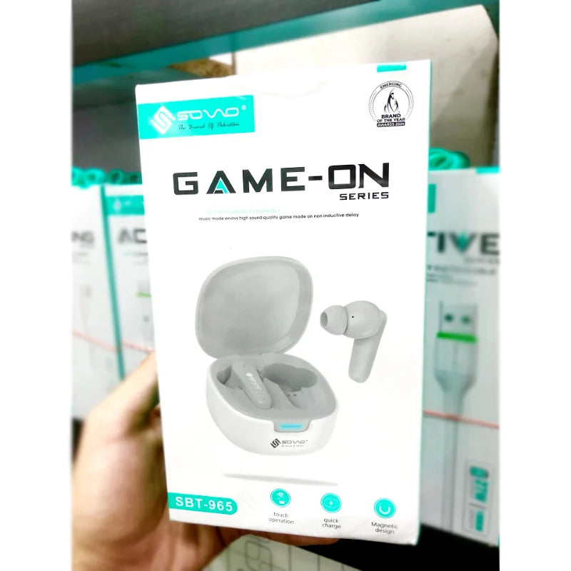 SOVO SBT-965 Game-On Series Wireless Earbuds | Bluetooth 5.3, ENC Noise Cancellation, Low Latency Gaming Mode
