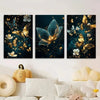 3 Pcs Butterfly Wall Art Frame Set – Elegant Golden Butterfly & Floral Wooden Frames for Home Décor