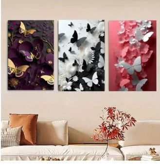 Butterfly Wooden Wall Art Set – 3 Elegant Floral Nature Frames (8x11 Inches)