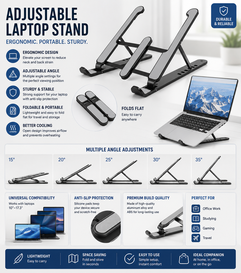 Adjustable Laptop Stand – Creative Folding Portable Storage Bracket for Desk & Office