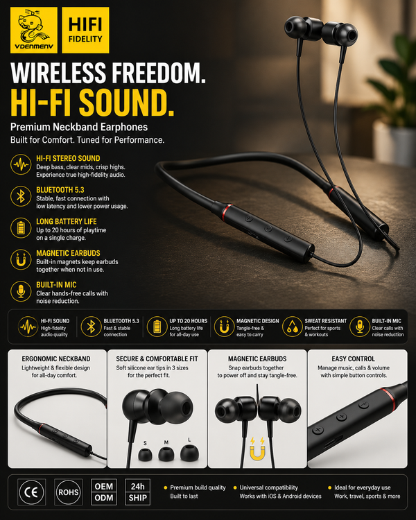 DL19 Sports Wireless Neckband Earphones | Bluetooth 5.2 | HD Sound | Long Battery