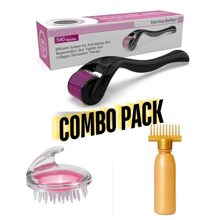 Combo Pack Derma Roller + Hair Oil Applicator Bottle + Hair Scalp Massager | Pack Of 3 Deal - Chaudhary Brand Store 