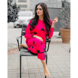 Comfortable Whimsical Hearts Printed Enchanting Night Suit Loungewear For Ladies - Chaudhary Brand Store 