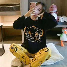 Cute Casual Cotton Lion Cub Pirnted Night Suit Set Loungewear For Ladies - Chaudhary Brand Store 