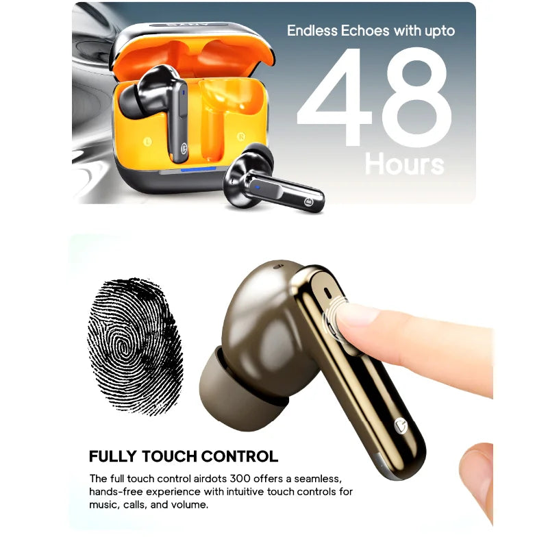 Dany Airdots 300 Pro Wireless Earbuds | Quad Mic ENC, 48H Playtime, Gaming Mode TWS