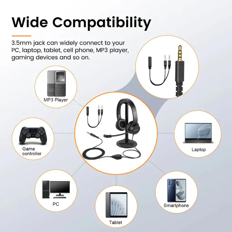 EKSA H12 3.5mm Stereo Wired Headset With Microphone For Call Center And Gaming - Chaudhary Brand Store 