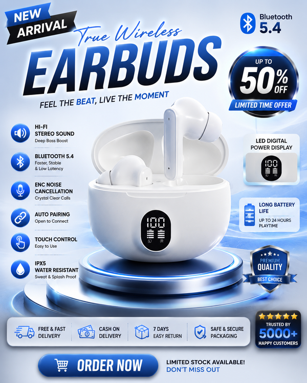 Stereo Wireless Earbuds Bluetooth 5.2 | HD Stereo Sound | Touch Control | Long Battery