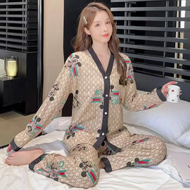 Elegant V-Neck Cardigan Night Suit – Stylish, Breathable, and Comfortable Loungewear for All Seasons - Chaudhary Brand Store 