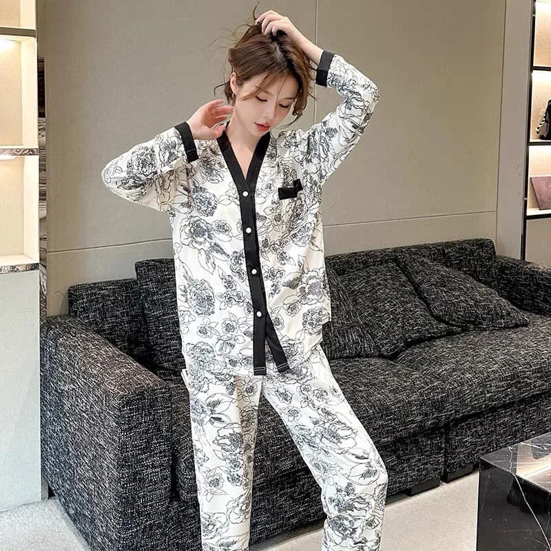 Elegant V-Neck Cardigan Night Suit – Stylish, Breathable, and Comfortable Loungewear for All Seasons - Chaudhary Brand Store 