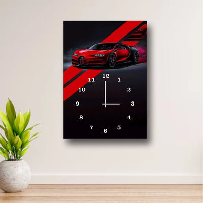Luxury Sports Car Wall Clock – Bugatti Chiron Design, 12x16” Wooden Frame (Without Battery) Chaudhary Brand store