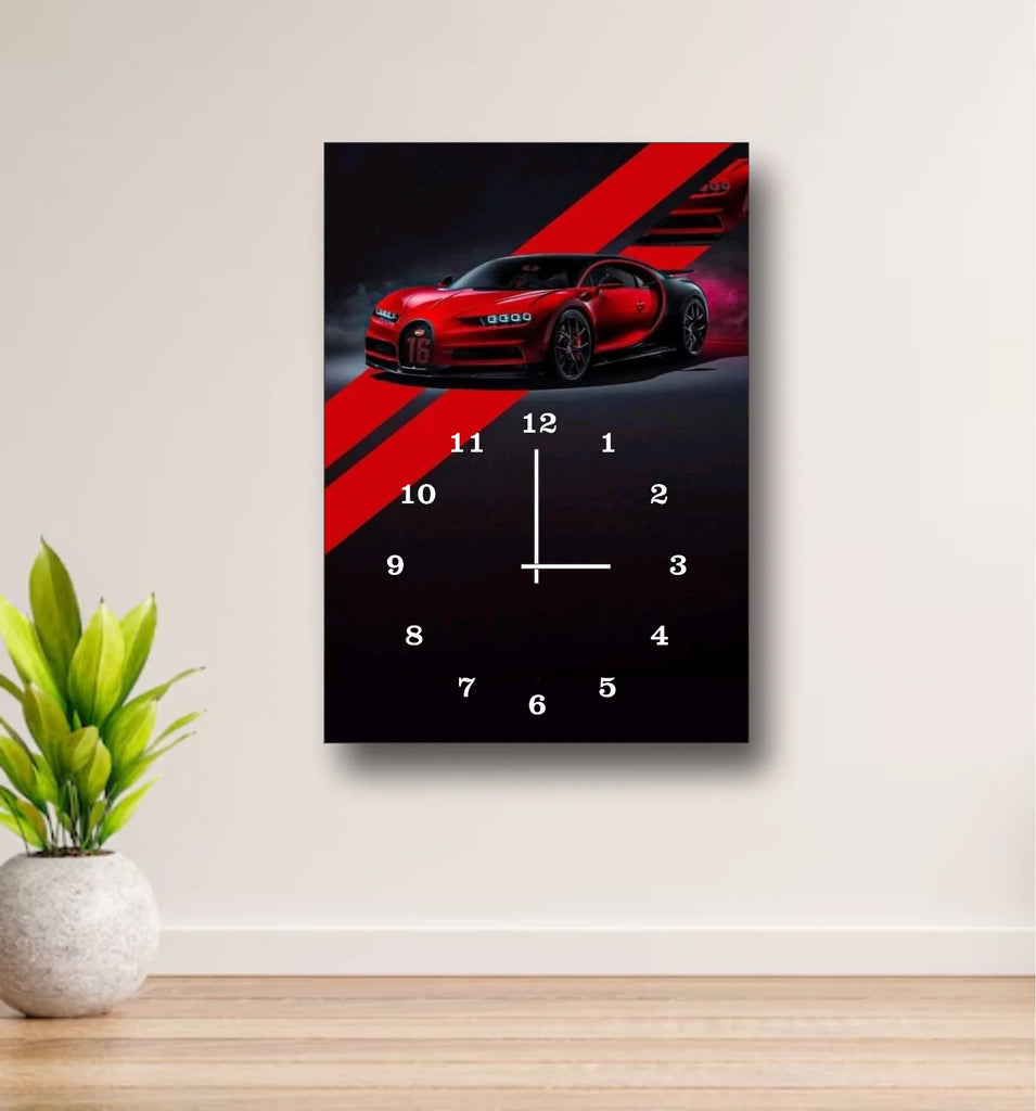 Luxury Sports Car Wall Clock – Bugatti Chiron Design, 12x16” Wooden Frame (Without Battery) Chaudhary Brand store