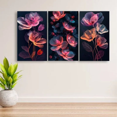 Floral Wooden Wall Art Set – 3 Piece Elegant Decorative Frames (8x11 Inches)