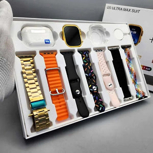 I20 Ultra Max Suit 10-in-1 Smartwatch Bundle | 2.3” HD Display, Bluetooth Calling & Earbuds