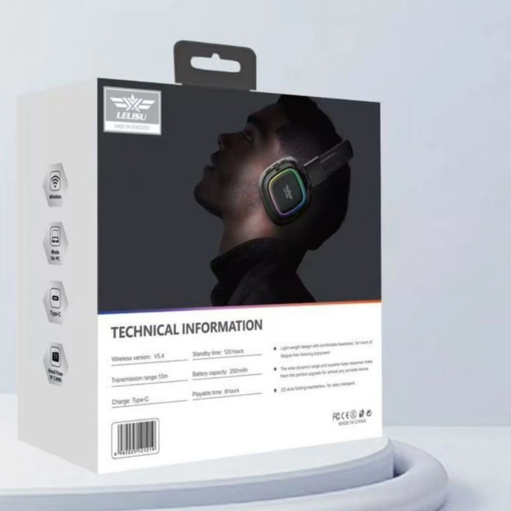 Lelisu LS-258 Wireless Stereo Headphones | Bluetooth 5.4, Type-C Charging, LED Lights