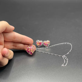 Handmade Heart Resin Jewelry Set for Women – Dried Flowers & Gold Foil Pendant with Matching Earrings on Silver Chain - Chaudhary Brand Store 