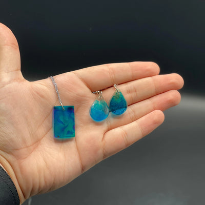 Handmade Resin Locket and Earrings Set – Elegant Blue Artistic Jewelry for Women | Lightweight, Stylish & Perfect for Everyday or Special Occasions - Chaudhary Brand Store 