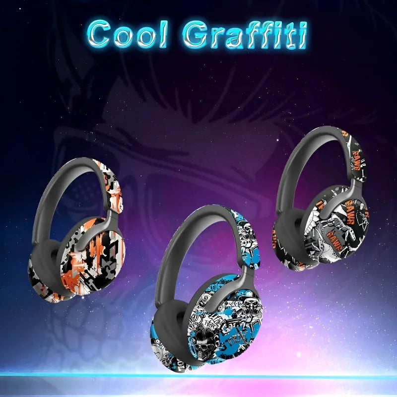 AKZ-38 Graffiti Style Wireless Headphones | Bluetooth, 6D Stereo Sound & Built-in Mic
