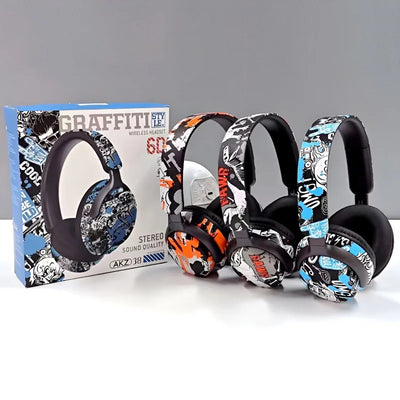 AKZ-38 Graffiti Style Wireless Headphones | Bluetooth, 6D Stereo Sound & Built-in Mic