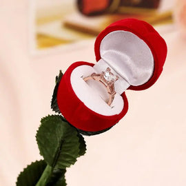 High Grade Flocking Wedding Party Red Rose With Leaf Ring Jewelry Box Ring Display Box - Chaudhary Brand Store 