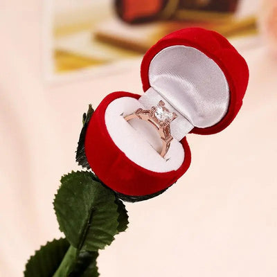 High Grade Flocking Wedding Party Red Rose With Leaf Ring Jewelry Box Ring Display Box - Chaudhary Brand Store 