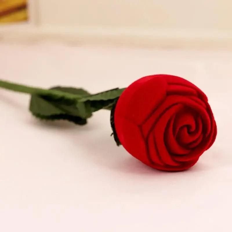 High Grade Flocking Wedding Party Red Rose With Leaf Ring Jewelry Box Ring Display Box - Chaudhary Brand Store 