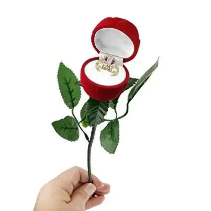High Grade Flocking Wedding Party Red Rose With Leaf Ring Jewelry Box Ring Display Box - Chaudhary Brand Store 