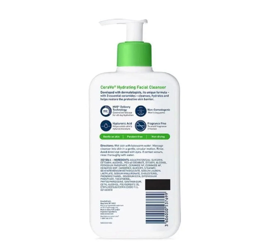 CeraVe Hydrating Facial Cleanser 237ml – Gentle Moisturizing Face Wash with Hyaluronic Acid & Ceramides for Normal to Dry Skin - Chaudhary Brand Store 