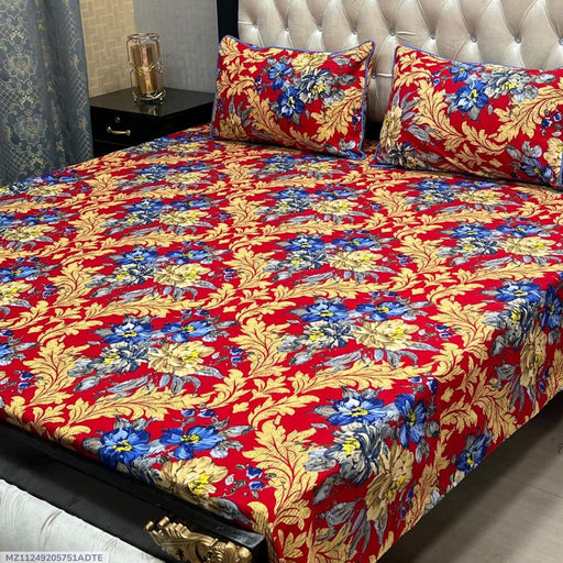 Vibrant Multicolor Crystal Cotton Double Bed Bedsheet Set with 2 Pillow Covers