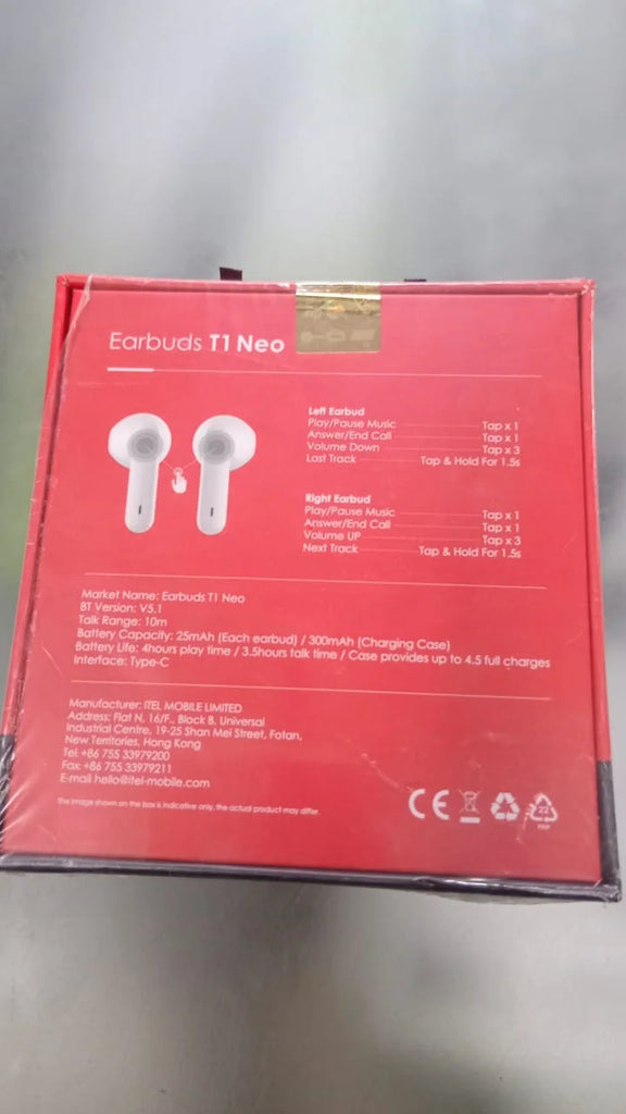 ITEL Earbuds T1 NEO | True Wireless Earbuds with 18 Hours Playback
