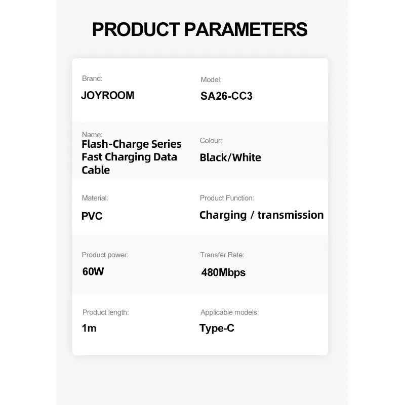 JOYROOM A26 Type-C to Type-C Data Cable – Flash-Charge Series - Chaudhary Brand Store 