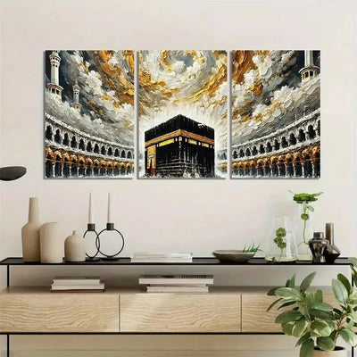 3-Piece Khana Kaba Wooden Wall Art – Islamic Stickytile Frame Set (8x11”)