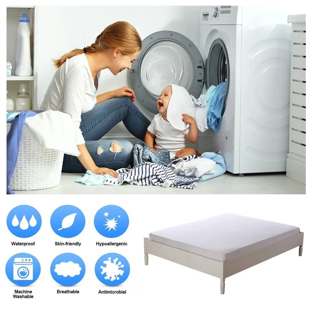 King Size Waterproof Mattress Cover – Cotton Fitted Sheet Protector Bedsheet