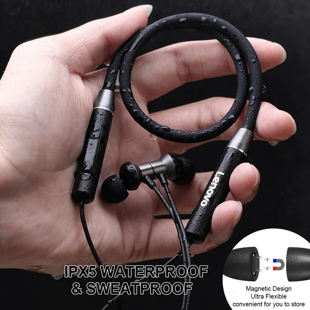 Lenovo HE05 Bluetooth 5.0 Neckband Wireless Headphones | Stereo Sound, IPX5 Waterproof